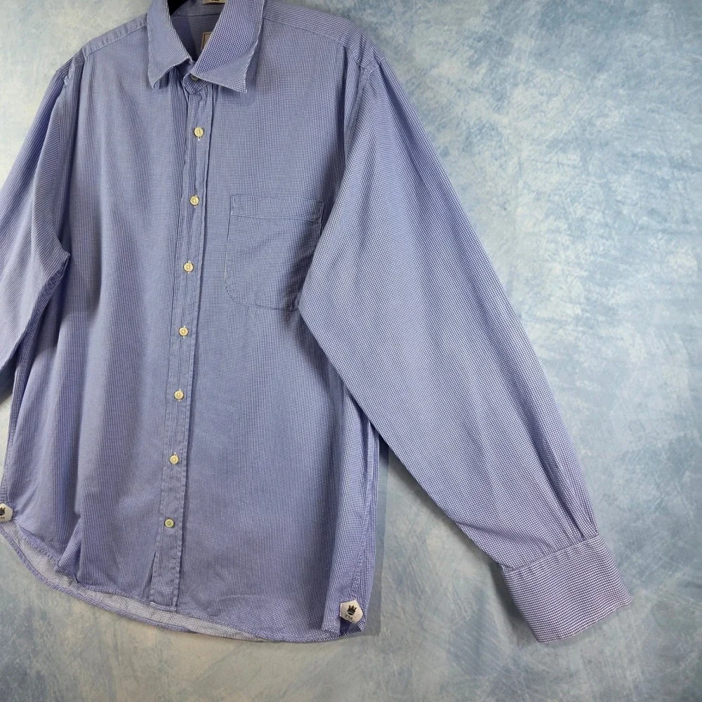 Peter Millar Mens Blue Gingham Cotton Button Down Shirt Large 16.5 2455‎